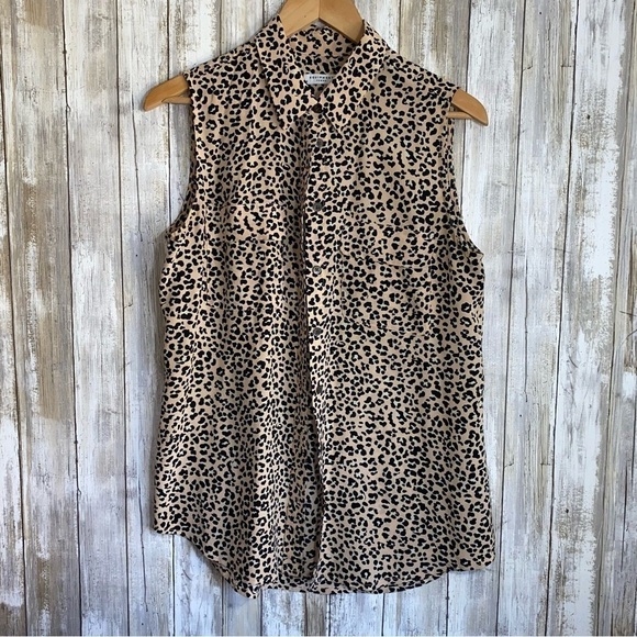 Equipment 100% Silk Leopard Button Front Sleeveless Blouse - Picture 1 of 5